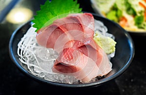 Raw Yellow tail fish or Hamachi sashimi