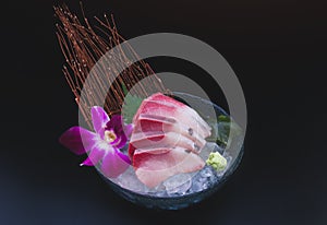 Raw Yellow tail fish or Hamachi sashimi