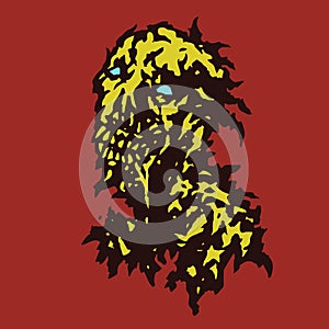 Raw zombie with saliva flowing from his mouth. Vector illustration.