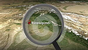Rawalpindi city being found on the map, 3d rendering