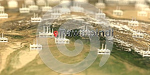 Rawalpindi city and factory icons on the map, industrial production related 3D rendering