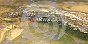 Rawalpindi city and rainy weather icon on the map, weather forecast related 3D rendering