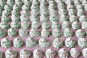 Raws of homemade mint marshmallow dessert. Fabrication