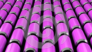 Raws of purple soda cans