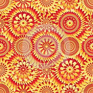 Ray flower red yellow symmetry bright seamless pattern