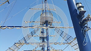 Ray, Groimacht and Marseille against the sky. Mars, foremast and manty of a pirate ship.