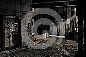 Abandoned high-rise building with an elevator