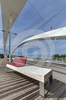 The Raymond Barre bridge with bench in Lyon