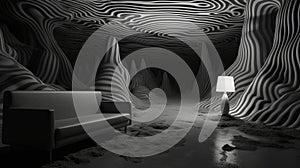 Otherworldly Landscape A Surreal Room With Wavy Walls And Moody Lighting photo