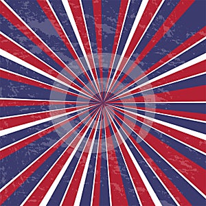 Rays background. Usa colors with grunge - Vector