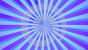 Rays on blue background animation. Sunburst, radial, sun light, circus, stripe background rotation.