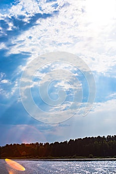 The rays of God in the river landscape