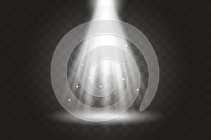 Rays of light from above. Light from a lamp on the stage. Spotlights effect, realistic vector illustration