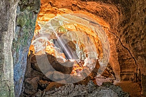 Rays of light entering cave