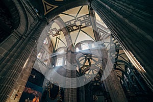 Rays of light through glass in a window in Metropolitan Cathedral.