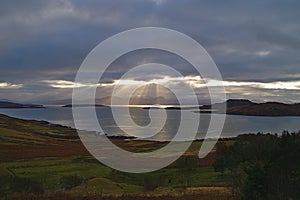 Rays of light over Altandhu and the Summer Isles, Ross and Cromarty, North West Coast of Scotland, UK