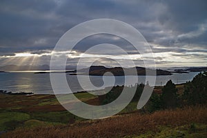 Rays of light over Altandhu and the Summer Isles, Ross and Cromarty, North West Coast of Scotland, UK