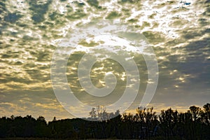 Rays of light shining down at sunset