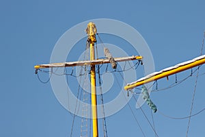 Masts, yards, cables and rigging of a large sailing ship