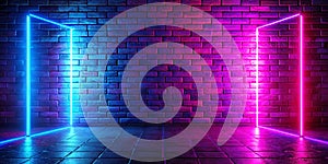 Rays Neon Light on Neon Brick Wall
