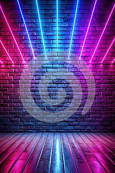 Rays Neon Light on Neon Brick Wall