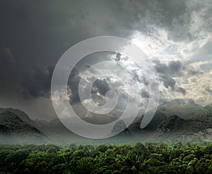 Sunset with rays over Khwae