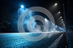 Rays and spotlights with blue light in dark scene