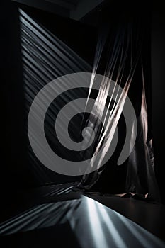 Rays, spotlights light. Empty dark scene with light on black background