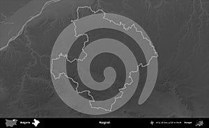 Razgrad outlined, Bulgaria. Grayscale