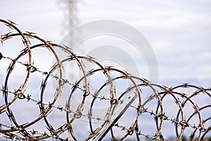 Razor barbed wire security fence, California