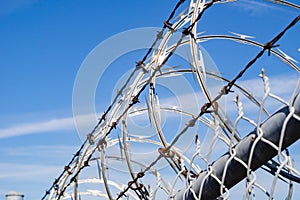 Razor barbed wire security fence, California