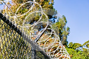 Razor barbed wire security fence, California