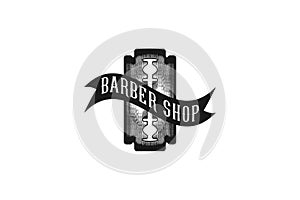 razor blade, barber logo inspiration isolated on white background. photo