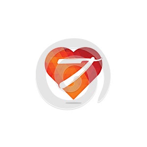 Razor blade heart shape concept logo design.