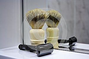 razor and shaving brush