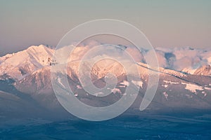 Raztoka and Banikov mountains in West Tatras from Low Tatras during winter