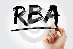 RBA - Reserve Bank of Australia acronym with marker, business concept background