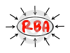 RBA - Reserve Bank of Australia is Australia\'s central bank and banknote issuing authority, acronym text with arrows