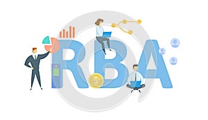 RBA, Reserve Bank of Australia. Concept with keywords, people and icons. Flat vector illustration. Isolated on white.