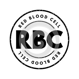 RBC - Red Blood Cell acronym text stamp, concept background