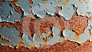 Weathered Metal Texture with Peeling Blue Paint and Rust