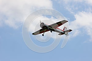 RC model airplane flying in the blue sky