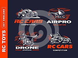 RC toys transport logo set - vector illustration, emblem on black background