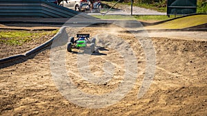 RC Truggy landing after going over a jump