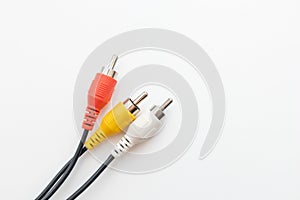 RCA audio video cable jack on white background. Tulip cable