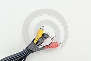 RCA audio video cable jack on white. Tulip cable