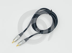 RCA cable on flat lay white Background