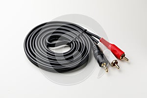 RCA mini jack audio cable, white background