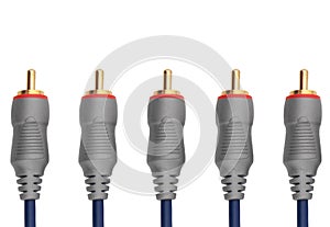 RCA stereo jack input cable isolated on white background. RCA composite audio video cable isolated on white background