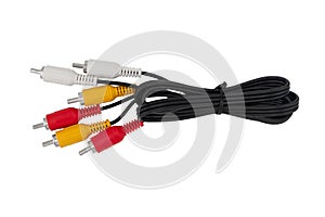 RCA stereo jack input cable isolated on white background. RCA composite audio video cable isolated on white background